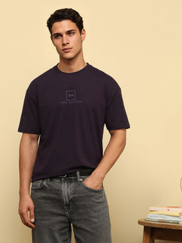 Van Heusen - Men Purple Solid Crew Neck T-shirt