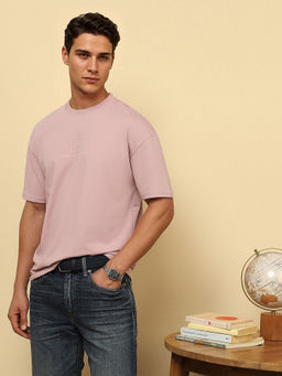 Van Heusen - Men Pink Solid Crew Neck T-shirt
