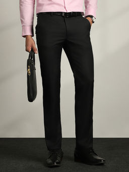 Van Heusen - Men Black Textured Trousers