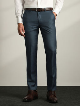 Van Heusen - Men Blue Textured Trousers