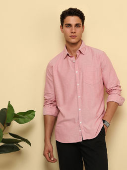 Van Heusen - Men Pink Textured Full Sleeves Casual Shirt