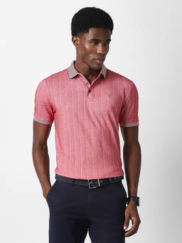 Van Heusen - Men Pink Stripes Polo T- Shirt