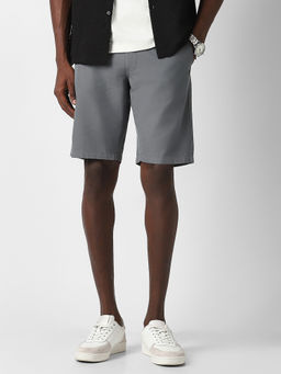 Van Heusen - Men's Grey Solid Shorts