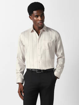 Van Heusen - Men Grey Slim Fit Stripe Full Sleeves Formal Shirt