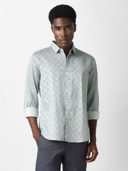 Van Heusen - Men Grey Slim Fit Print Full Sleeves Party Shirt