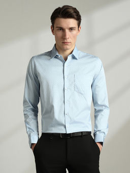 Van Heusen - Men Light Blue Print Full Sleeves Formal Shirt