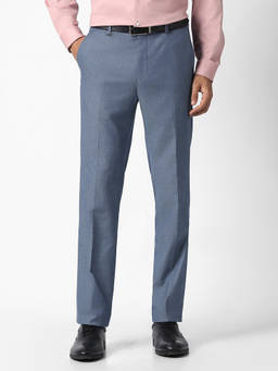 Van Heusen - Blue Textured Slim Fit Trousers