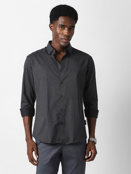 Van Heusen - Men Black Print Full Sleeves Casual Shirt