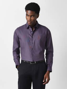 Van Heusen - Men Purple Check Full Sleeves Formal Shirt