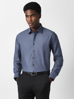 Van Heusen - Men Blue Textured Full Sleeves Formal Shirt