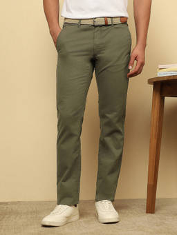 Van Heusen - Olive Solid Regular Fit Trouser