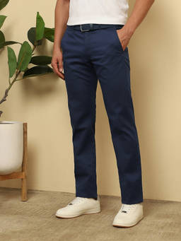 Van Heusen - Navy Blue Solid Regular Fit Trouser