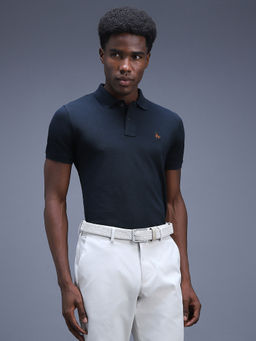 Van Heusen - Men Navy Blue Textured Polo T-Shirt