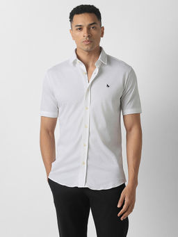 Van Heusen - Men White Solid Half Sleeves Casual Shirt