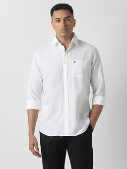 Van Heusen - Men White Solid Full Sleeves Casual Shirt