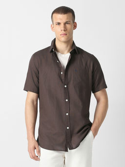 Van Heusen - Brown Solid/Plain Collar Neck Shirt