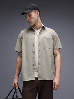 Van Heusen - Grey Solid/Plain Collar Neck Shirt
