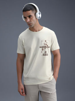 Van Heusen - Men Beige Graphic Print Crew Neck T-Shirt