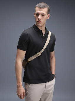 Van Heusen - Men Black Solid Polo T-Shirt