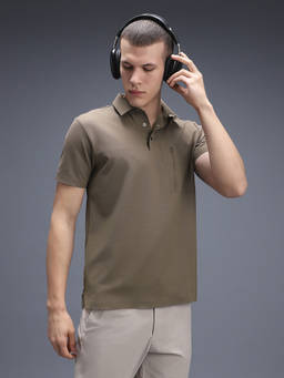 Van Heusen - Men Brown Nylon Blended Half Sleeves Polo T-Shirt