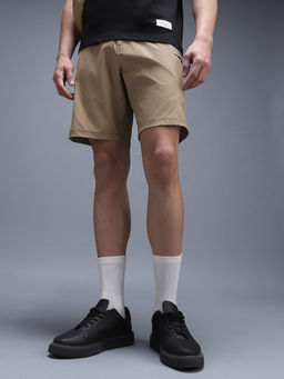 Van Heusen - Men Beige Nylon Blended Mid Waist Shorts