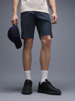 Van Heusen - Men Navy Blue Polyester Mid Waist Shorts