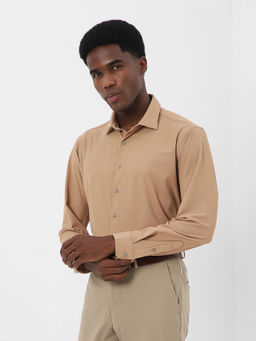Van Heusen - Men Brown Textured Full Sleeves Formal Shirt