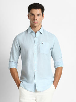 Van Heusen - Men Light Blue Textured Full Sleeves Casual Shirt