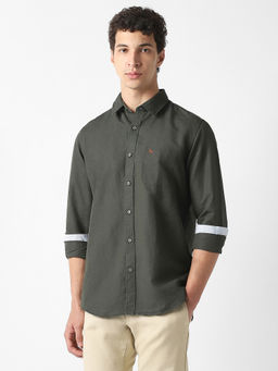 Van Heusen - Green Textured Regular Fit Shirt