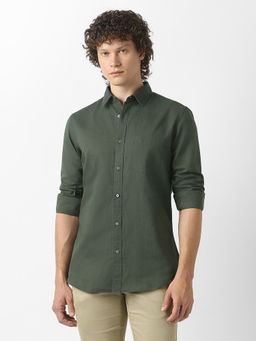 Van Heusen - Green Solid Regular Fit Shirt