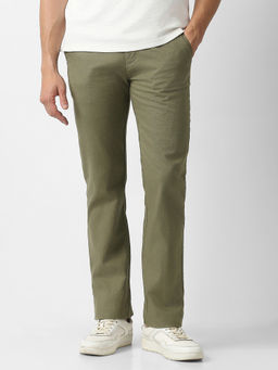 Van Heusen - Olive Solid/Plain Casual Trousers