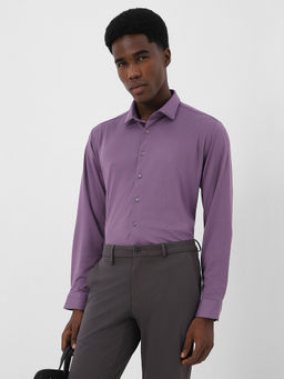 Van Heusen - Men Purple Textured Full Sleeves Formal Shirt