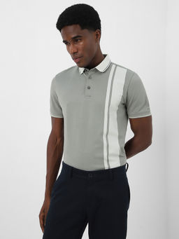 Van Heusen - Men Grey Stripe Collar Neck Polo T-Shirt