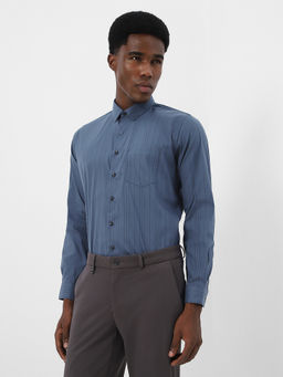 Van Heusen - Blue Cotton Blend Stripes Full Sleeves Shirt