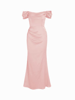 Cider - Satin Sculptural Ruched Off-Shoulder Mermaid Maxi Dress