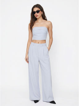 Cider - Solid Shirred Tube Top & High Waist Pants Set