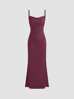 Cider - Cowl Neck Ruched Backless Maxi Dress
