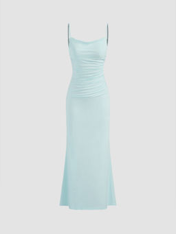 Cider - Cowl Neck Ruched Backless Maxi Dress