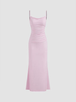 Cider - Cowl Neck Ruched Backless Maxi Dress