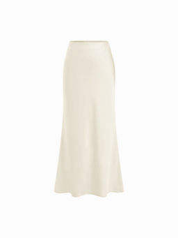 Cider - Satin Mid Rise Ruffle Bias Maxi Skirt