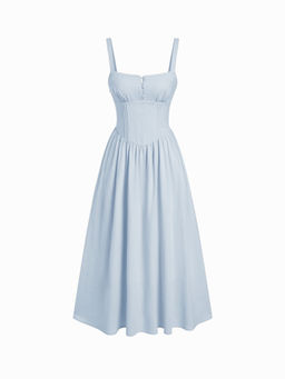 Cider - Cotton-blend Square Neck Lace Up Ruffle Maxi Dress