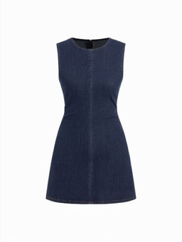 Cider - High Stretch Denim Ruched Zipper Mini Dress