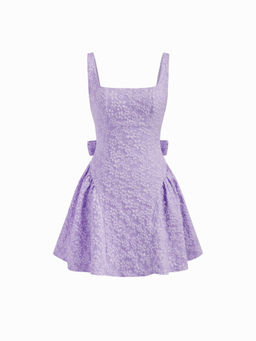 Cider - Jacquard U-neckline Floral Backless Bowknot Mini Dress
