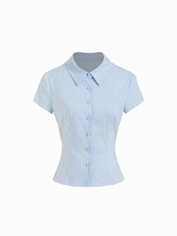 Cider - Collar Stripe Short Sleeve Shirt