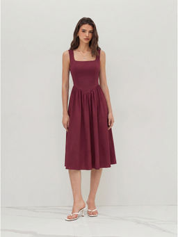 Cider - Linen-blend Square Neck Ruffle Midi Dress
