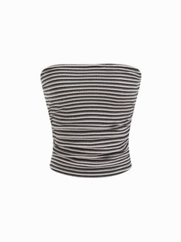 Cider - Striped Textured Ruched Tube Top
