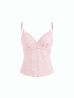 Cider - Cotton V-neck Lace Trim Cami Top