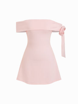 Cider - Jersey Off-shoulder Short Sleeve Bowknot Mini Dress