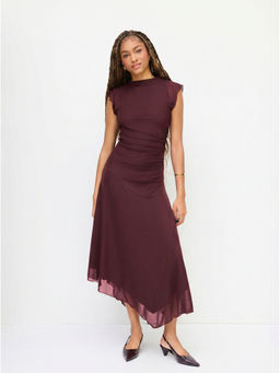 Cider - High Neck Ruched Asymmetrical Hem Midi Dress