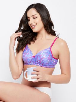 Clovia - Padded Non-Wired Full Cup Floral Print Bra in Light Blue